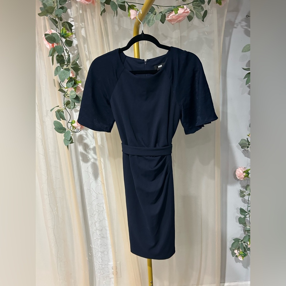 DKNY Dark Blue Midi Dress with Belt